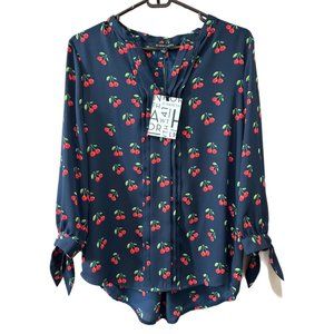 41 Hawthorn Women’s Size Small Navy Popover Cherries Print Cherry Blouse NEW
